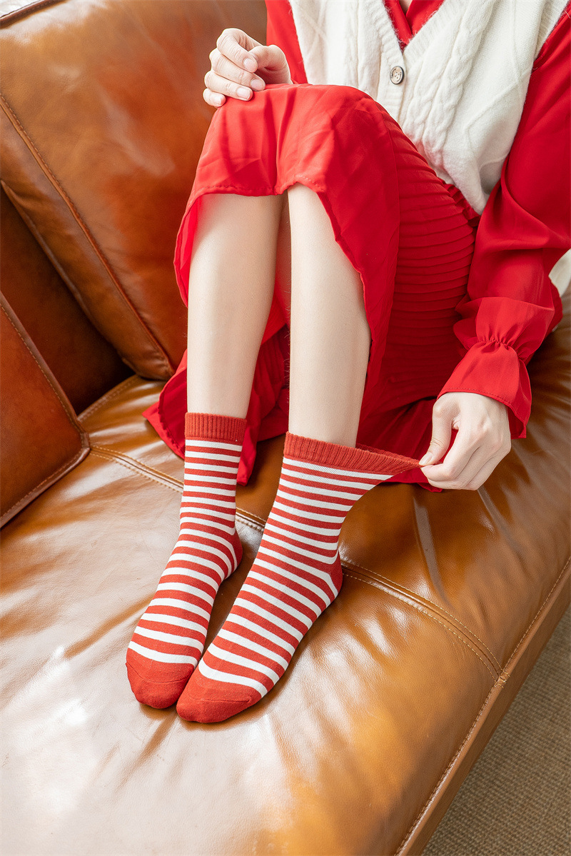 New Year Festive Cotton Socks - Big Red Plaid Trendy Holiday Design